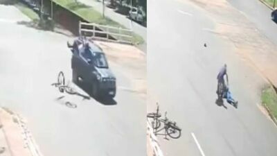 Imagem da notícia Acidente com carro deixa ciclista ferido em cruzamento de Paranaíba (vídeo)